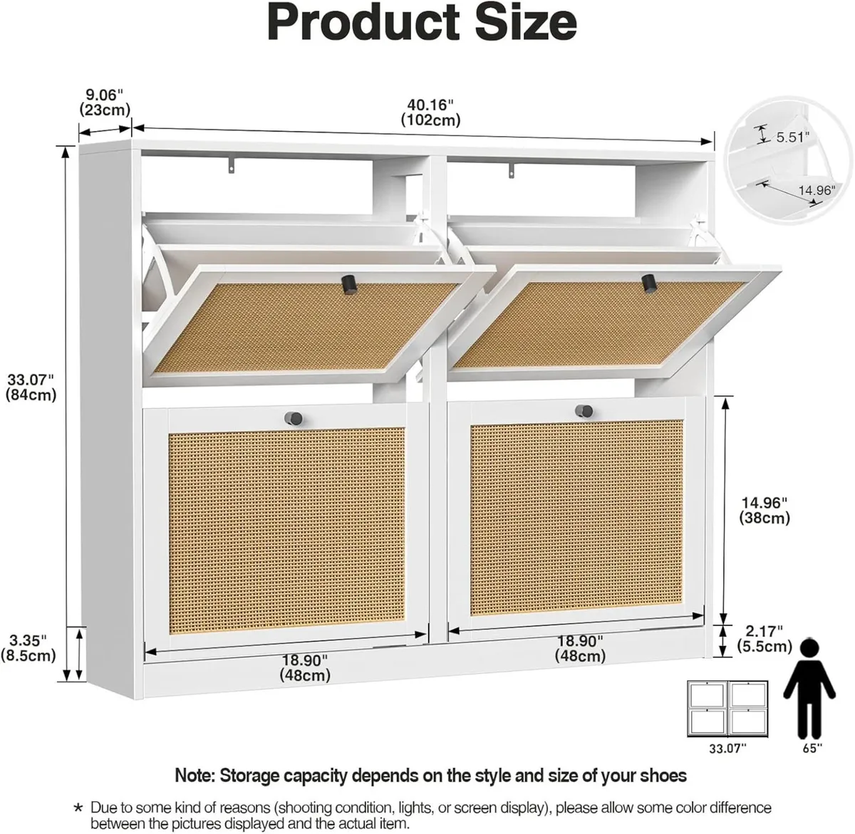 Rattan Shoe Storage Cabinet with 4 Flip Drawers - Image 2