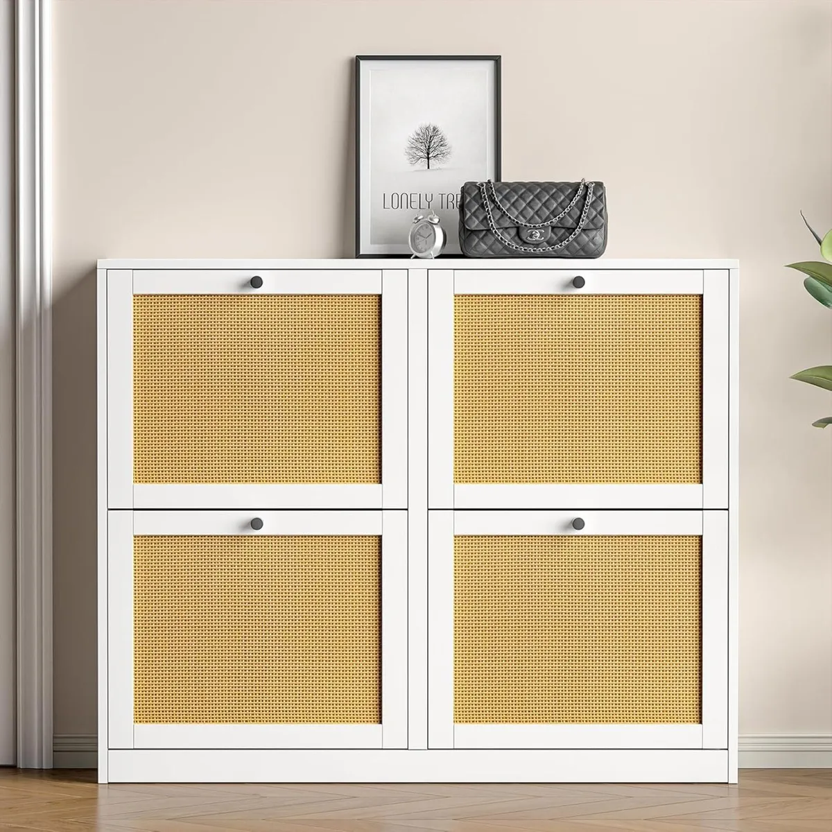 Rattan Shoe Storage Cabinet with 4 Flip Drawers - Image 3