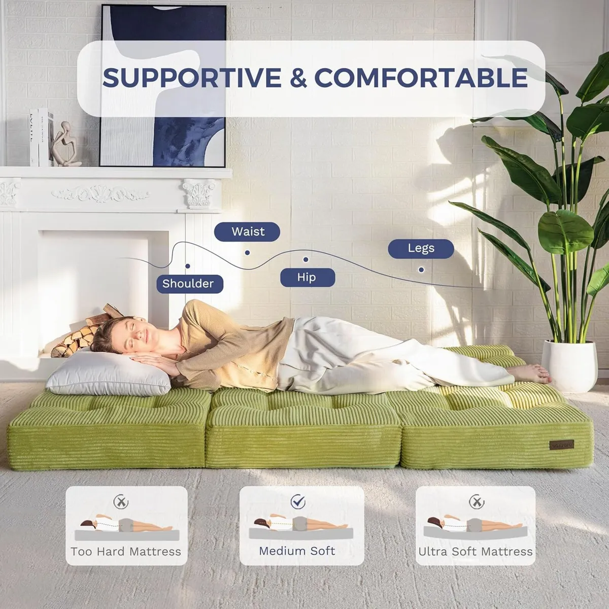 Folding Mattress Comfy Corduroy Foldable with - Image 4