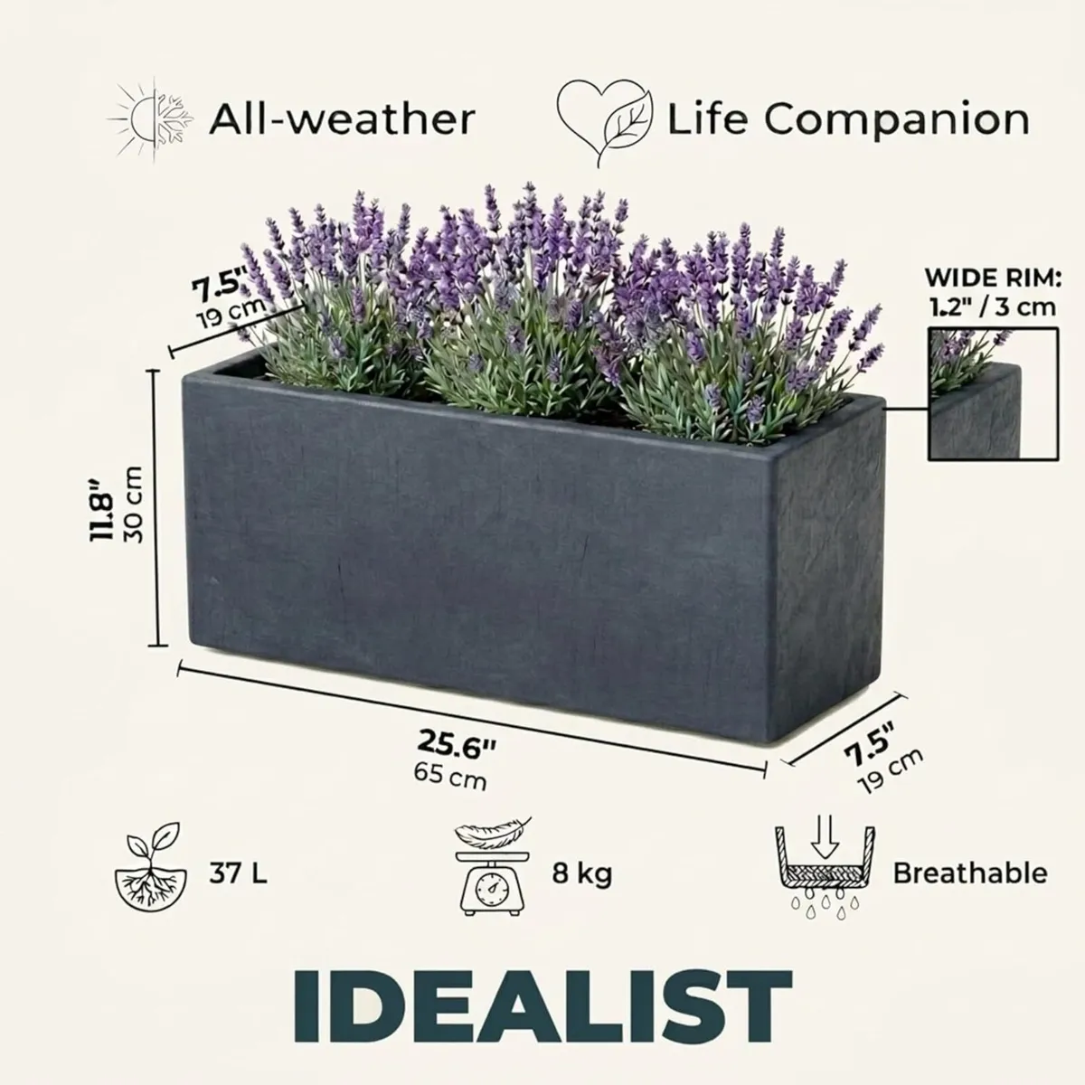 Set of 2 65cm Large Trough Dark Grey Reinforced - Image 3