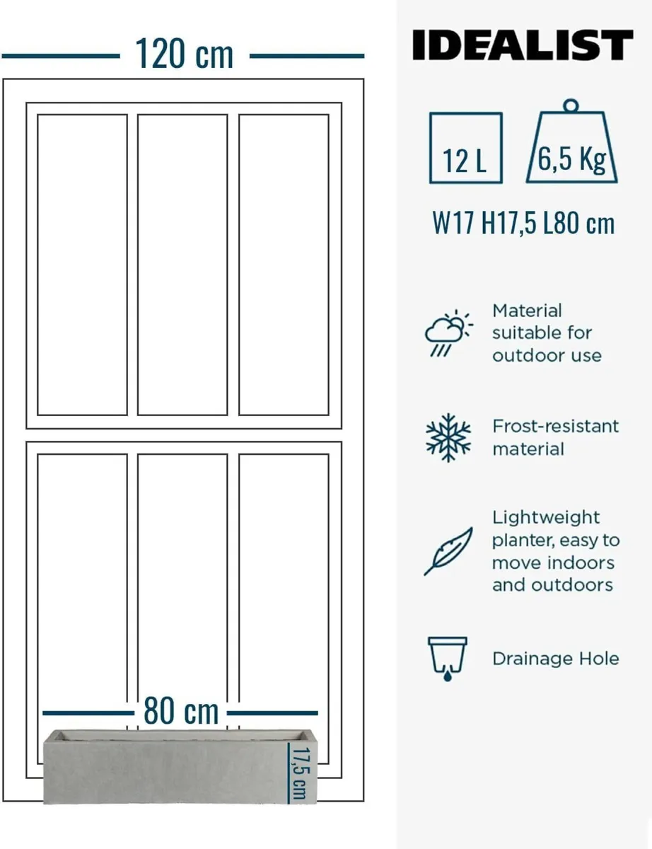 Set of 2 x 80cmPlanter Window Box Grey Reinforced - Image 3