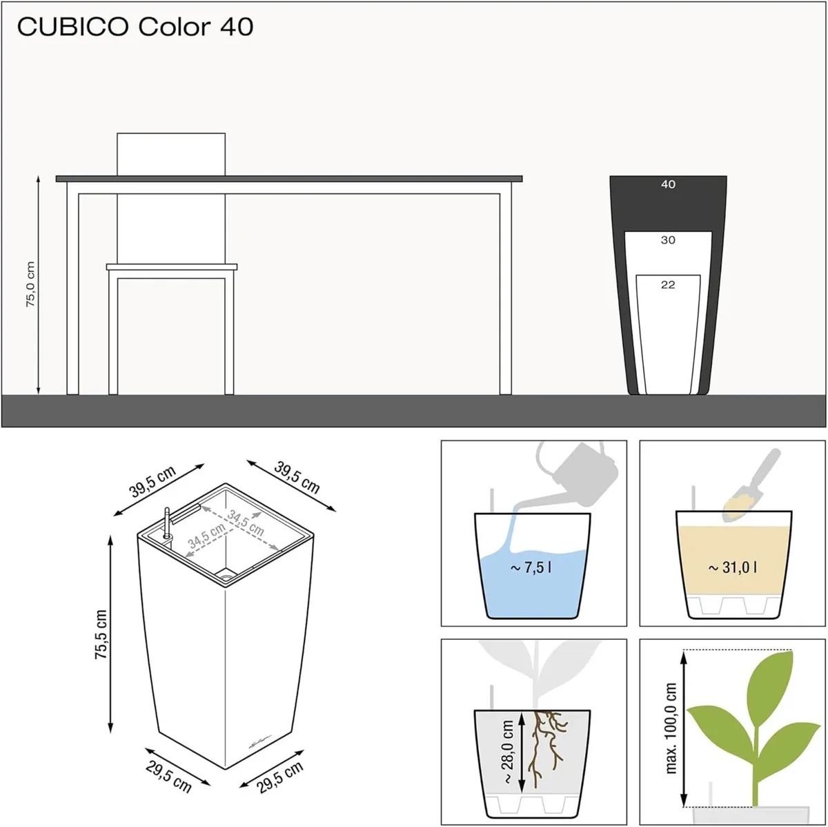 CUBICO Color 40 Self Watering Planter Large - Image 3