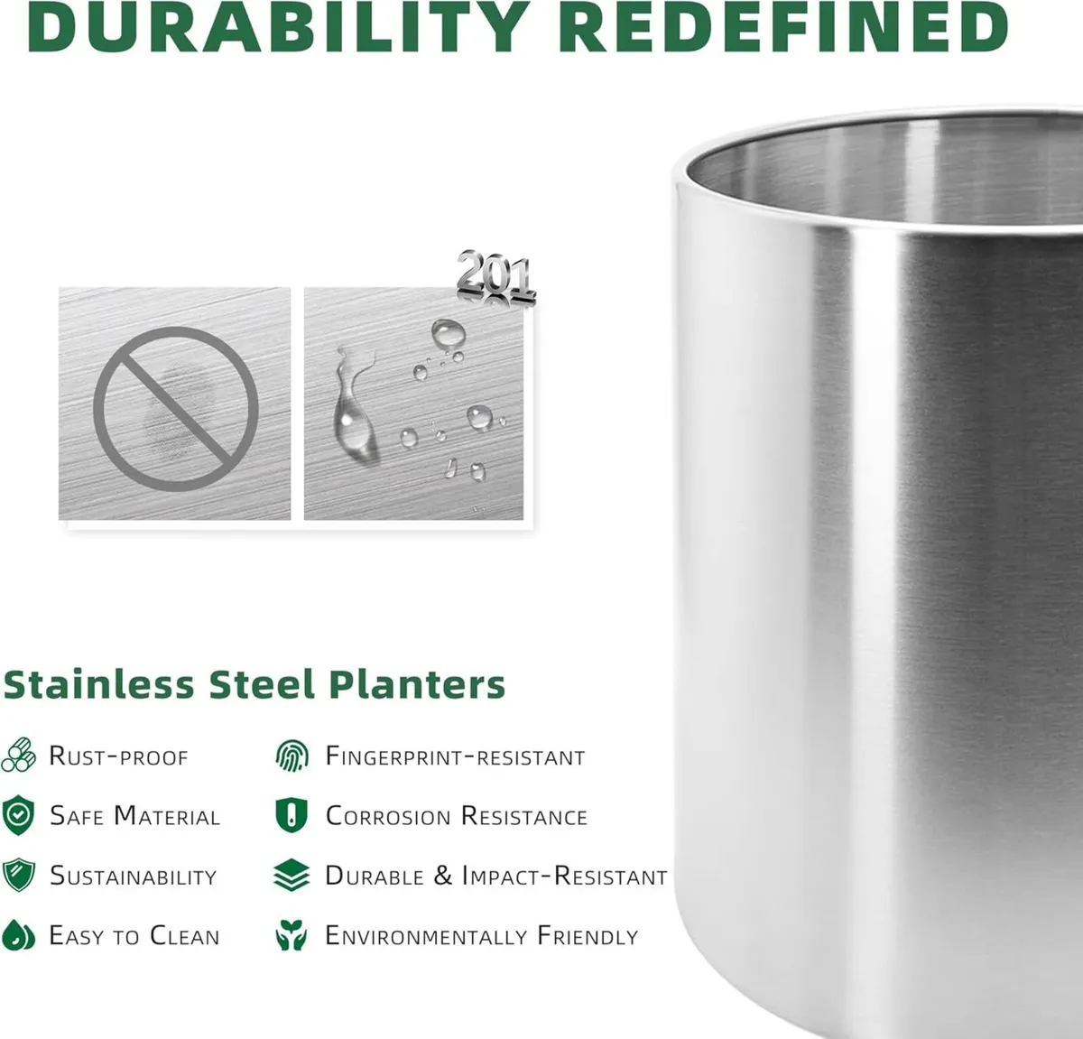 30cm Pots for Plants Stainless Steel Round Rim - Image 3