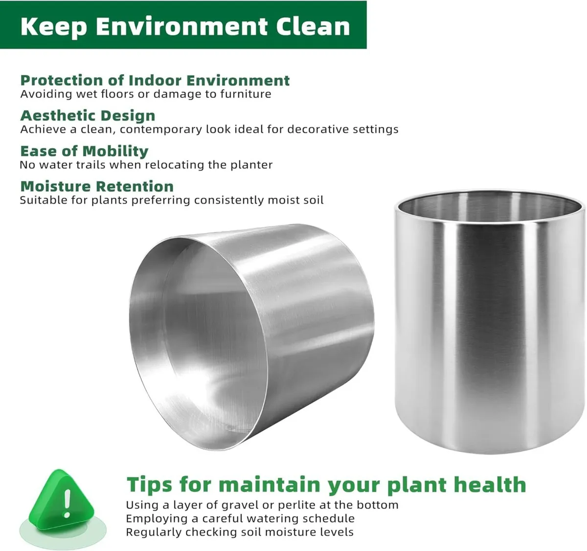 30cm Pots for Plants Stainless Steel Round Rim - Image 4