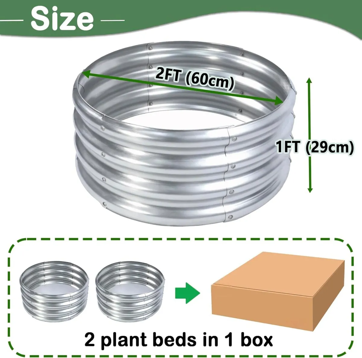 2Pcs Raised Garden Bed 2x2x1 FT Round Galvanized - Image 3