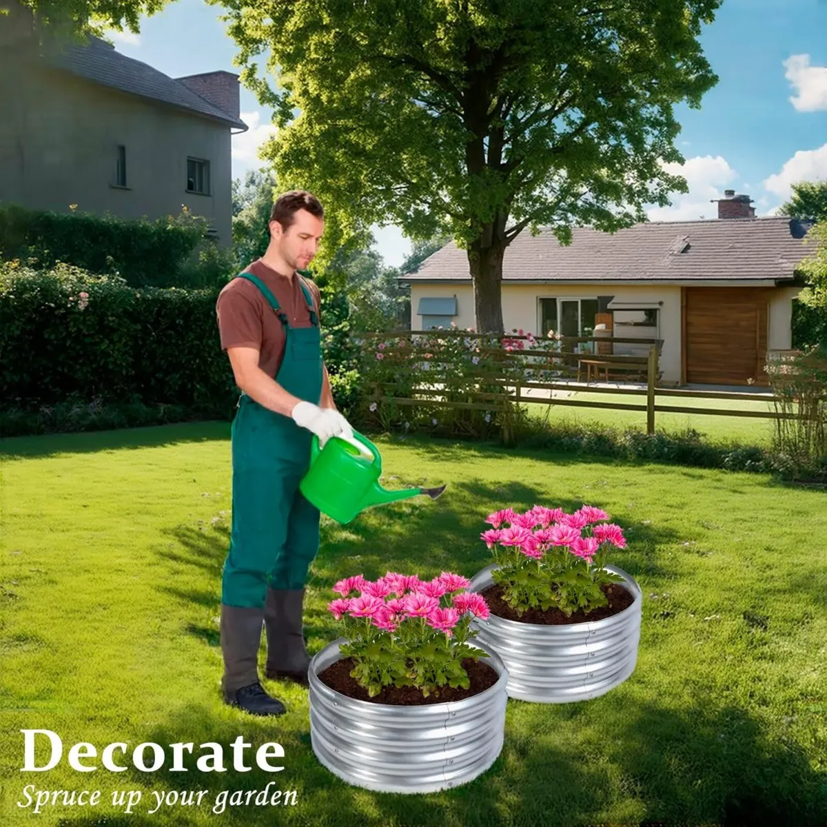 2Pcs Raised Garden Bed 2x2x1 FT Round Galvanized - Image 2