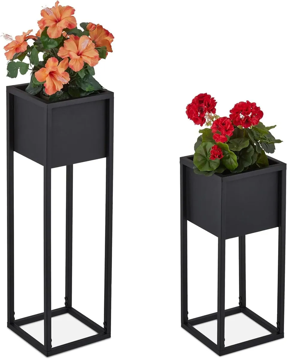 Set of 2 Plant Stands Metal Sizes with Frame for - Image 1