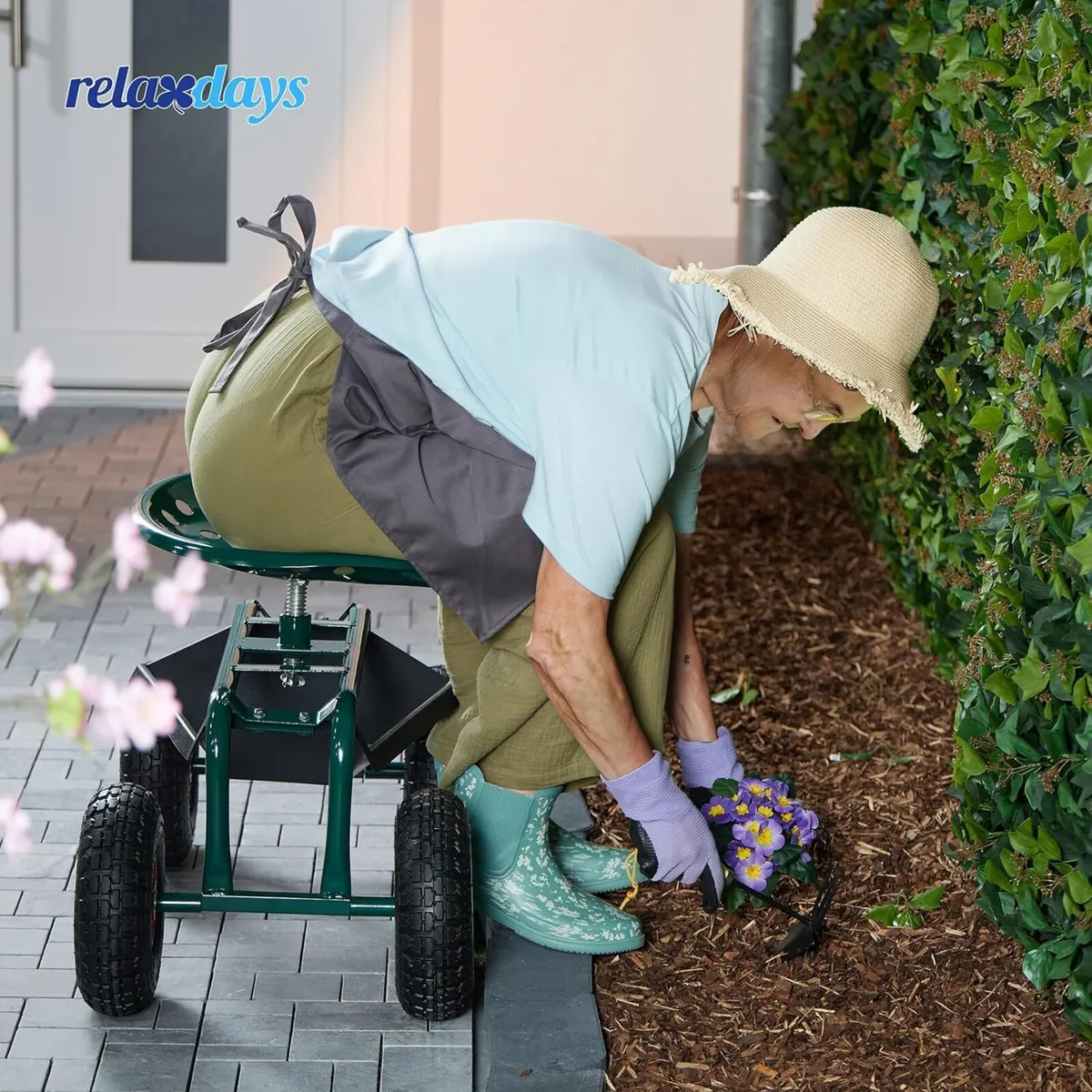 Wheeled Garden Seat Height-Adjustable 150 kg - Image 2