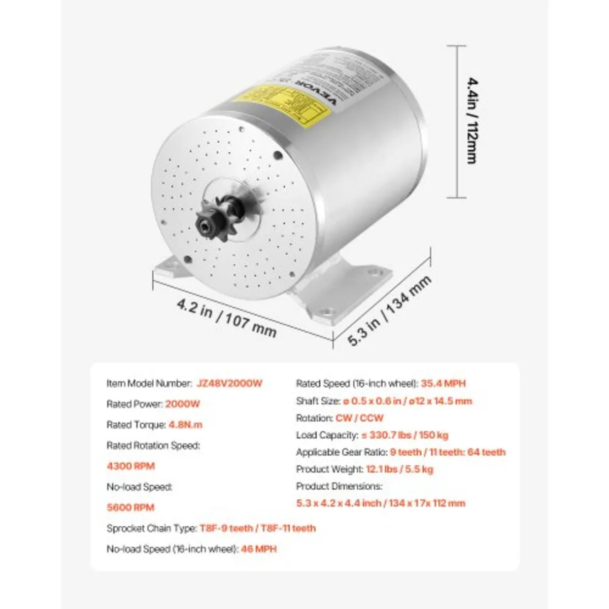 2000W Electric Brushless DC Motor Kit - 48V 4300rp - Image 3