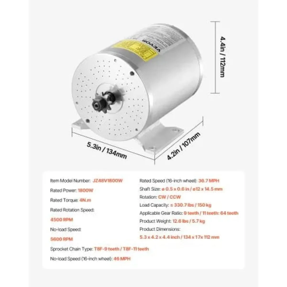 1800W Electric Brushless DC Motor Kit - 48V 4500rp - Image 3