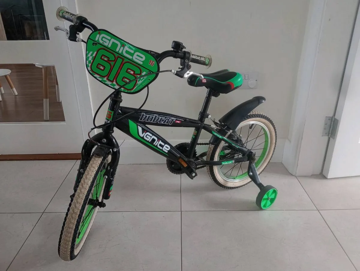 Ignite Bobcat 16" Black/Green Kids Bicycle - Image 1