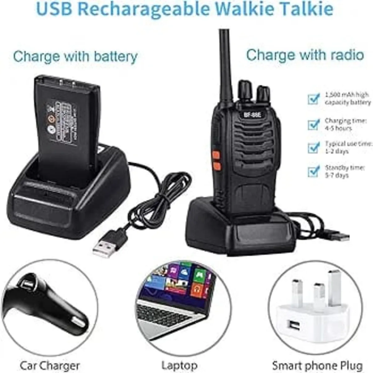 2Pcs Walkie Talkies Rechargeable, Walkie Talkies f - Image 4