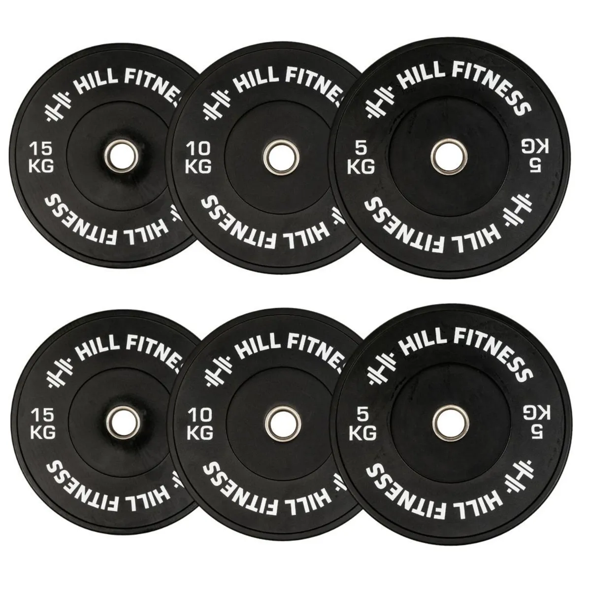 Hill Icon Black Bumper Plates 60kg Set Weights Gym - Image 1