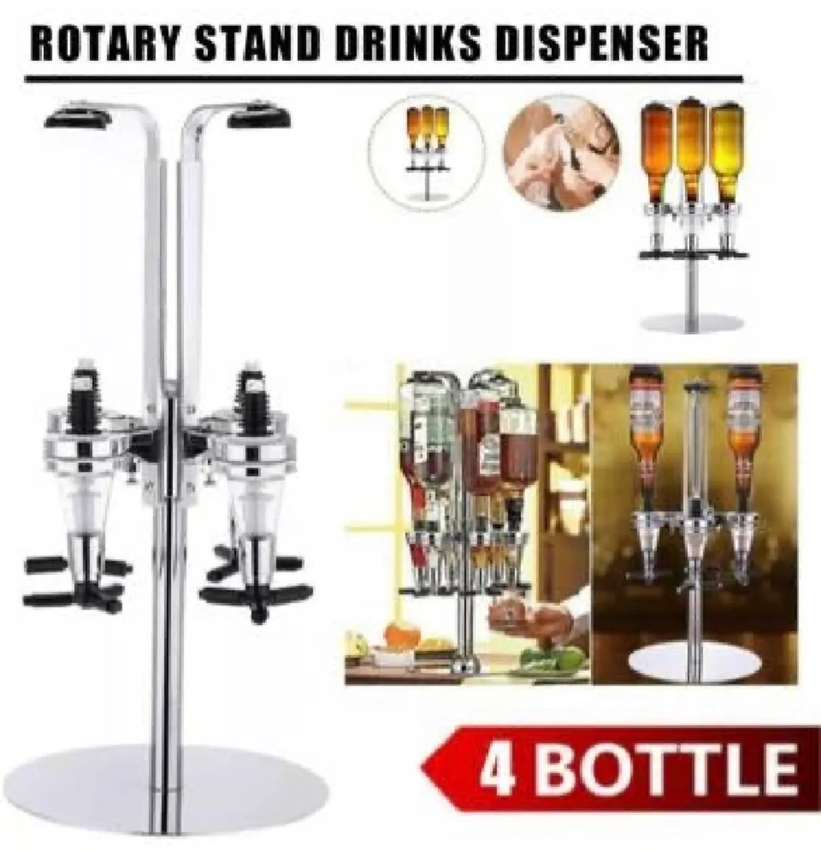 4 Bottle Rotary Home Bar Drinks Optic Dispenser - Image 1