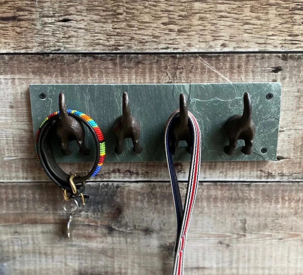 NEW 4 Dog Tails Coat Hooks Cast Iron & Slate - Image 1