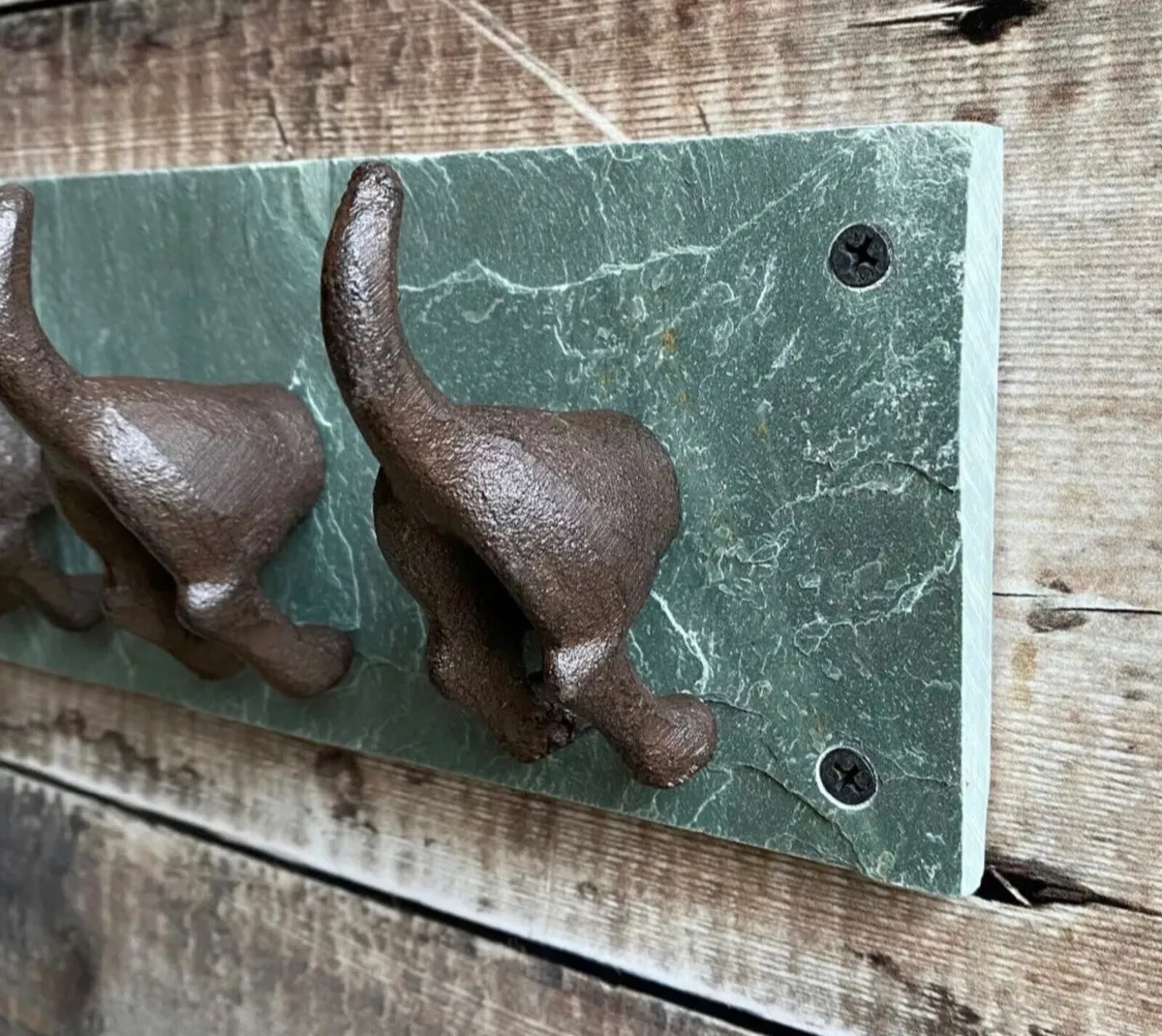 NEW 4 Dog Tails Coat Hooks Cast Iron & Slate - Image 4