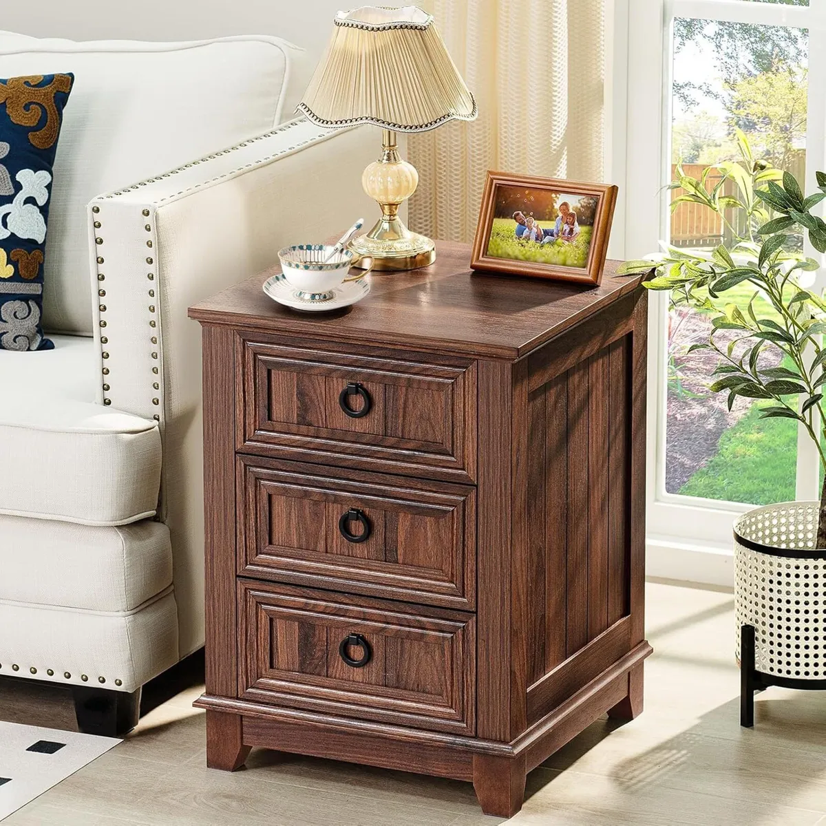 Farmhouse Nightstand 16 Inch End Table with 3 - Image 3