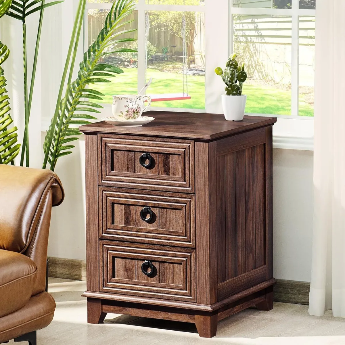 Farmhouse Nightstand 16 Inch End Table with 3 - Image 4