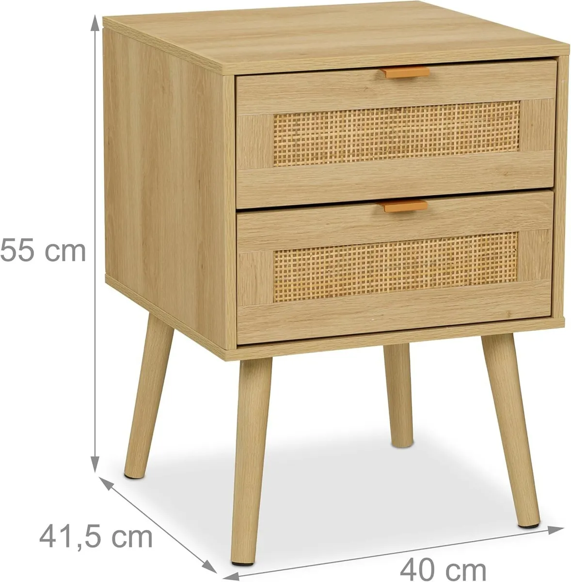 Bedside Table Doppel-Pack with Rattan Drawers - Image 3