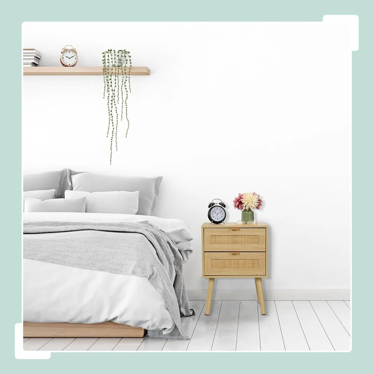 Bedside Table Doppel-Pack with Rattan Drawers - Image 4