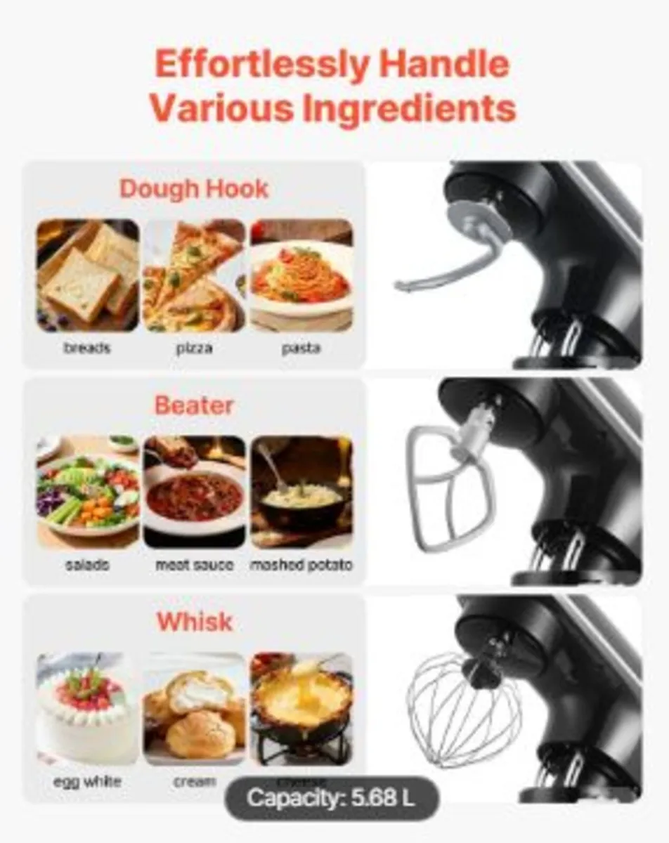 Stand Mixer, 6 QT Dough Mixer, 1400W - Image 2