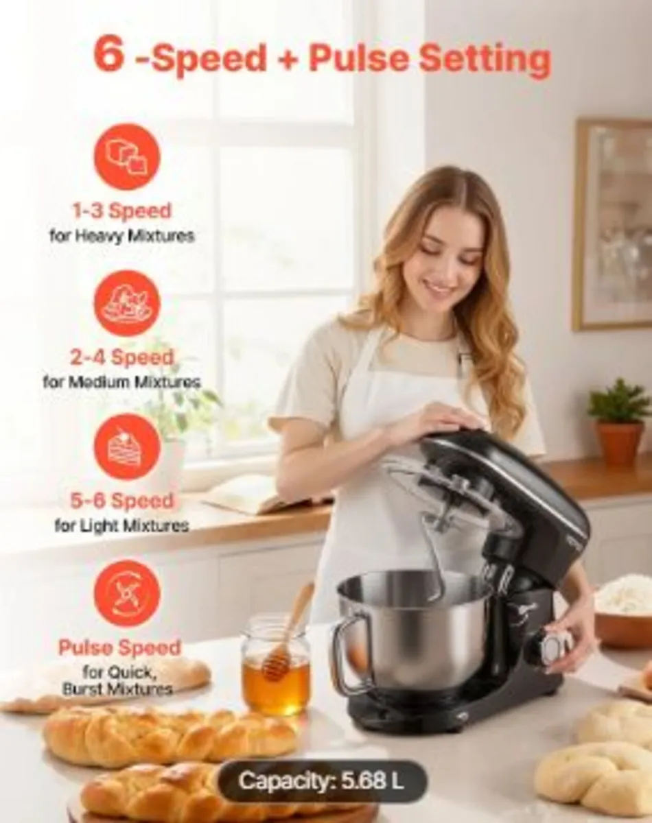 Stand Mixer, 6 QT Dough Mixer, 1400W - Image 4