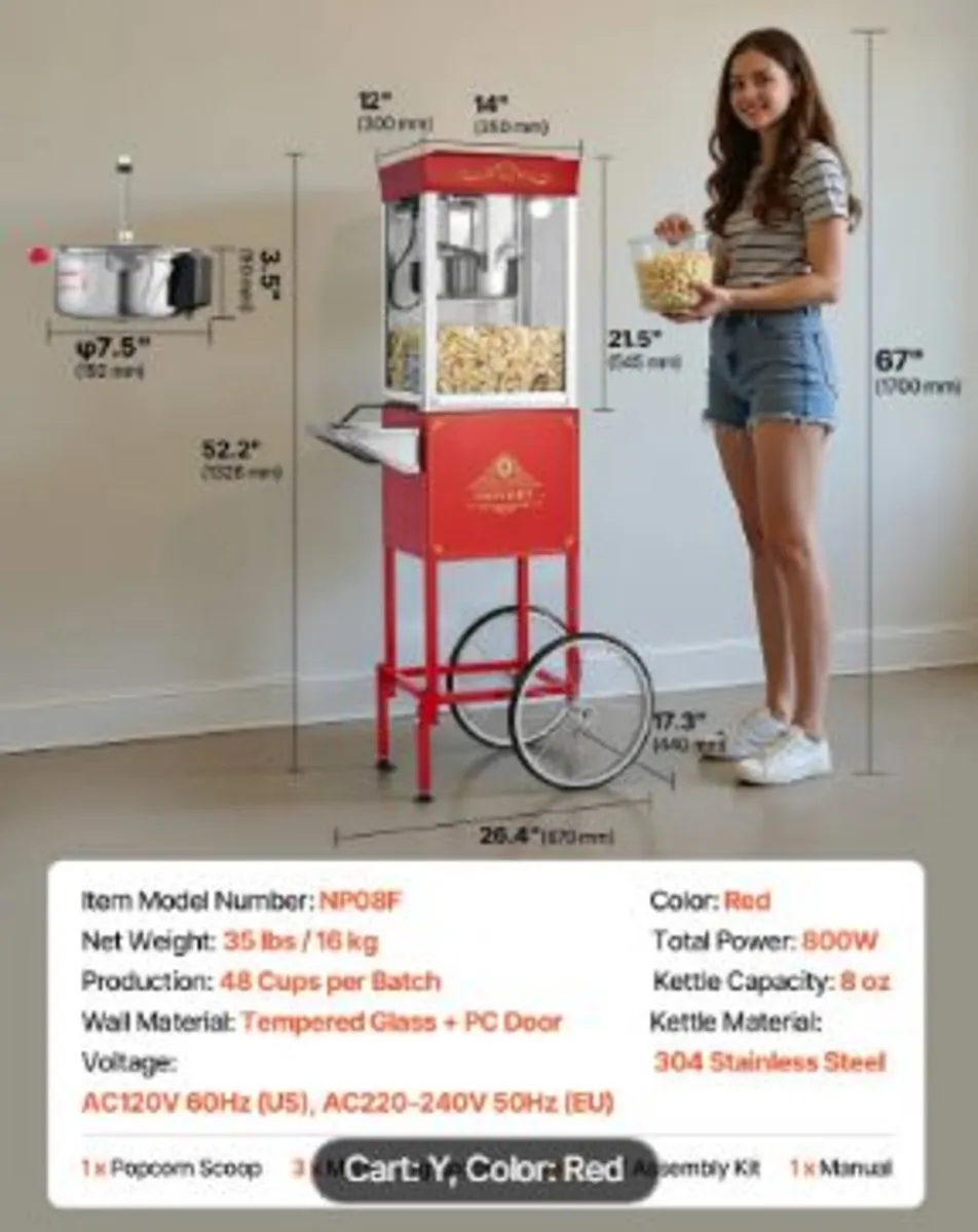 Popcorn Machine with Cart - Image 2
