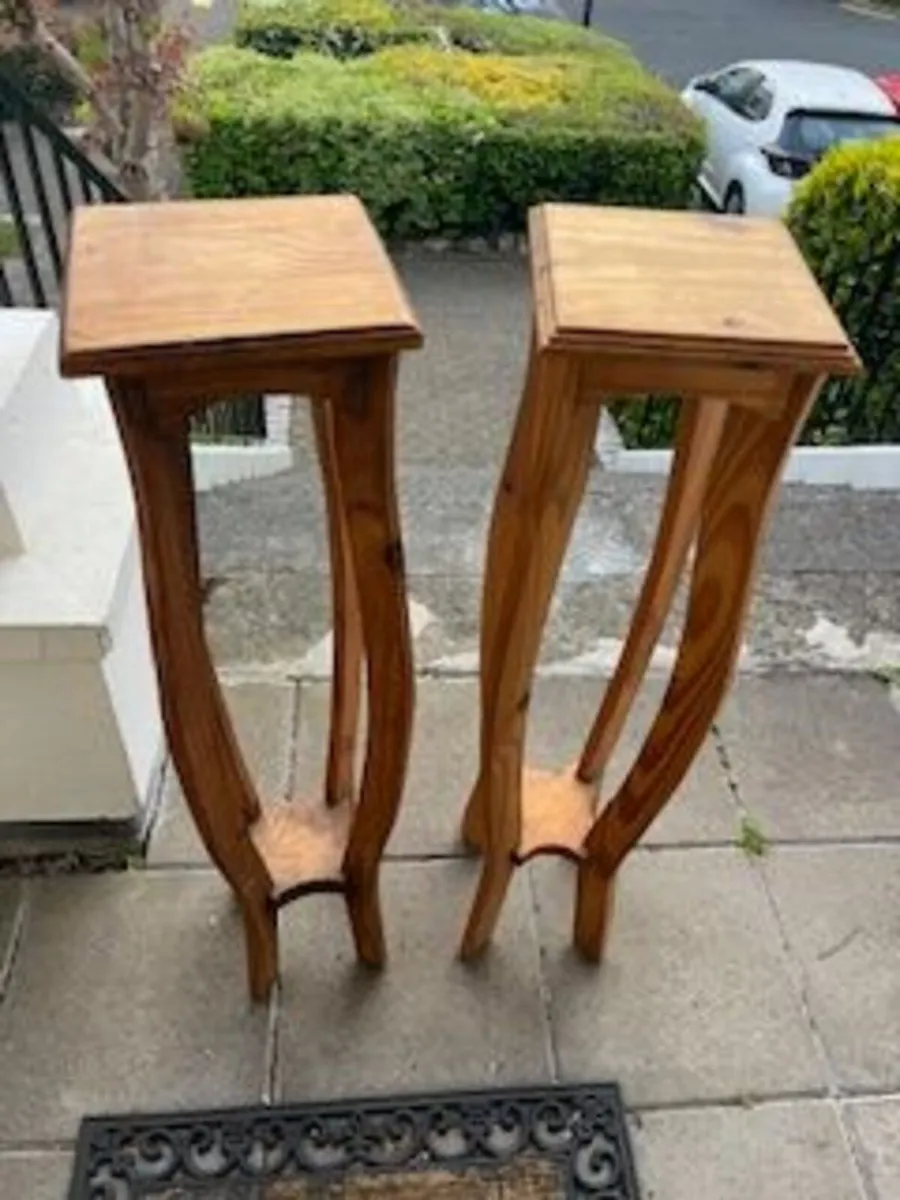 A pair of pine plant/sculpture stands - Image 1