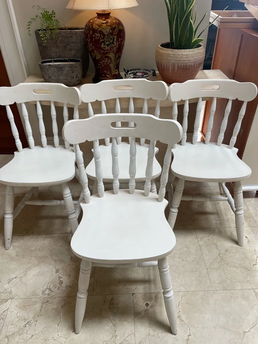 4 x Very Solid White Wooden Kitchen Dining Chairs - Image 1