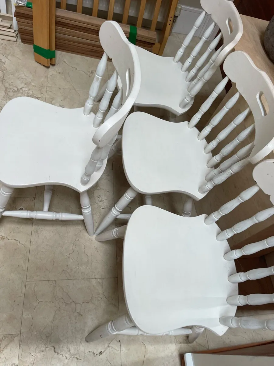 4 x Very Solid White Wooden Kitchen Dining Chairs - Image 2