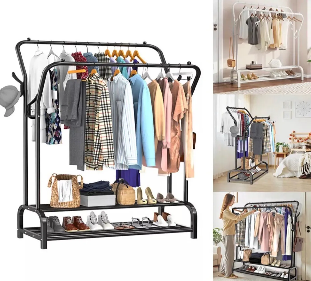 Double Clothes Rail Rack with Shelves NEW - Image 2