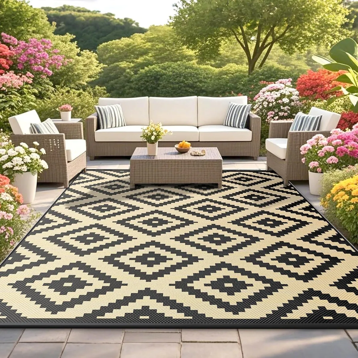Outdoor Rug for Patios Waterproof Reversible - Image 1