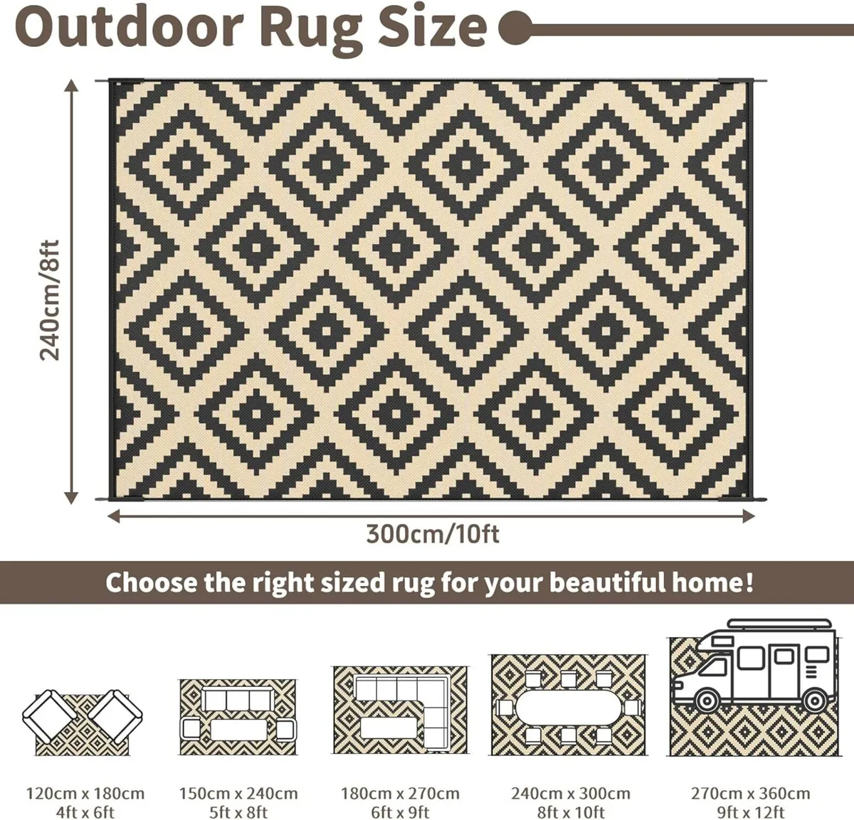 Outdoor Rug for Patios Waterproof Reversible - Image 2