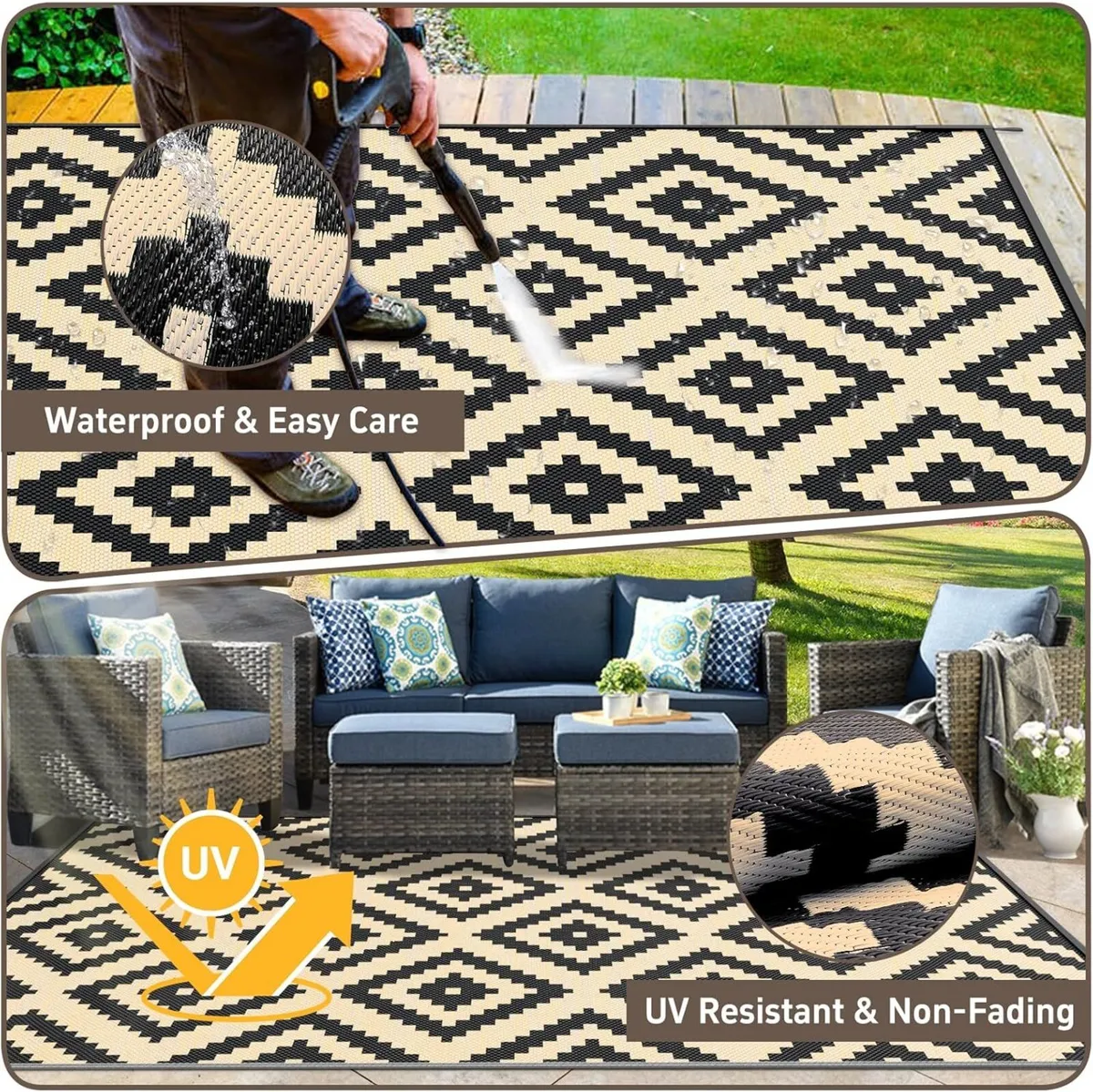 Outdoor Rug for Patios Waterproof Reversible - Image 3