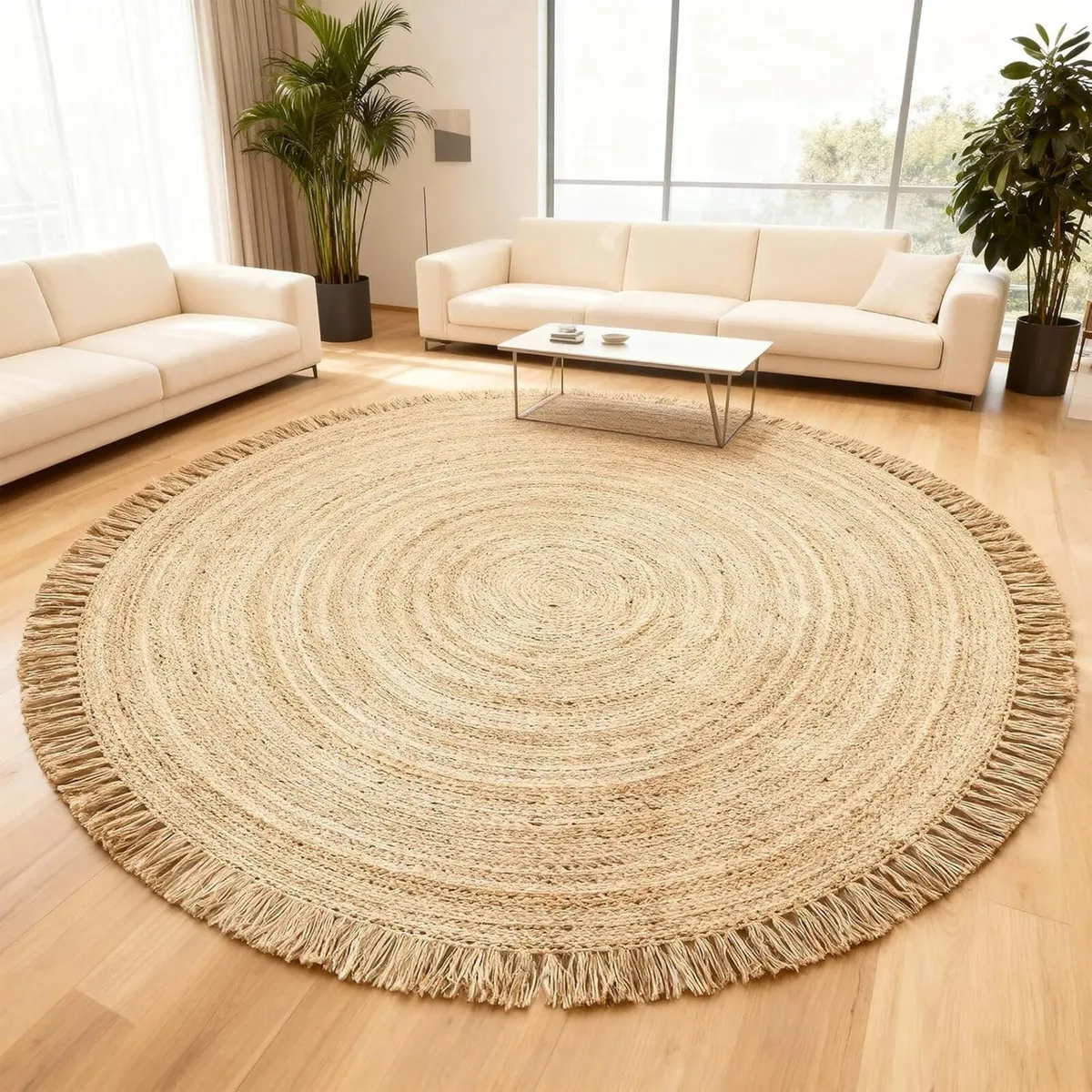 5ft Round Jute Rug Natural Handwoven Braided - Image 1