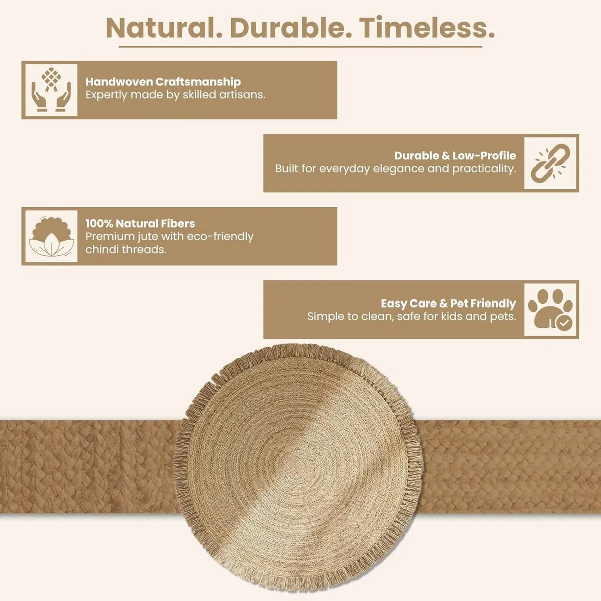 5ft Round Jute Rug Natural Handwoven Braided - Image 4