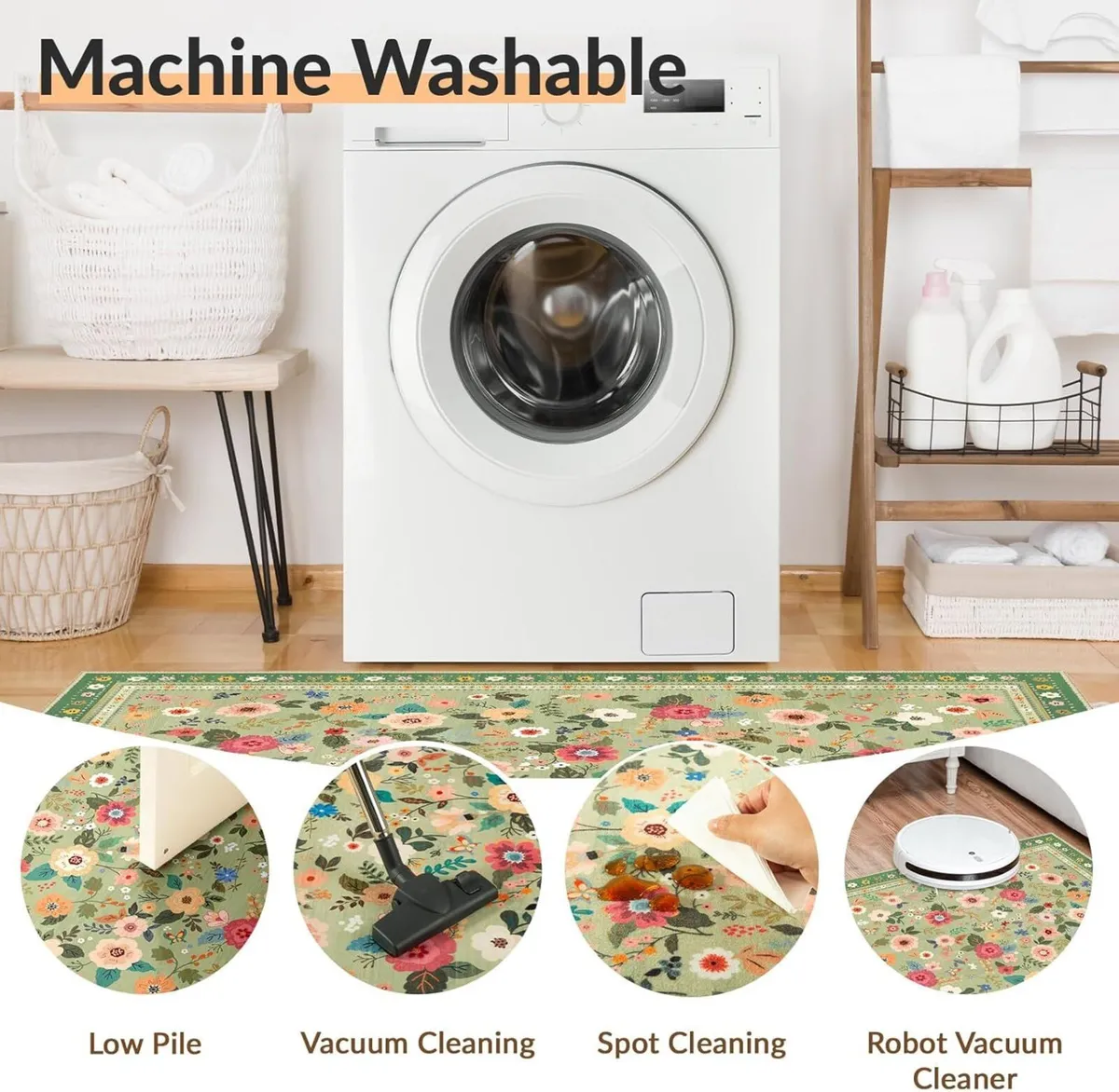 Machine Washable Rug 150x210 cm Non-Slip Low Pile - Image 3