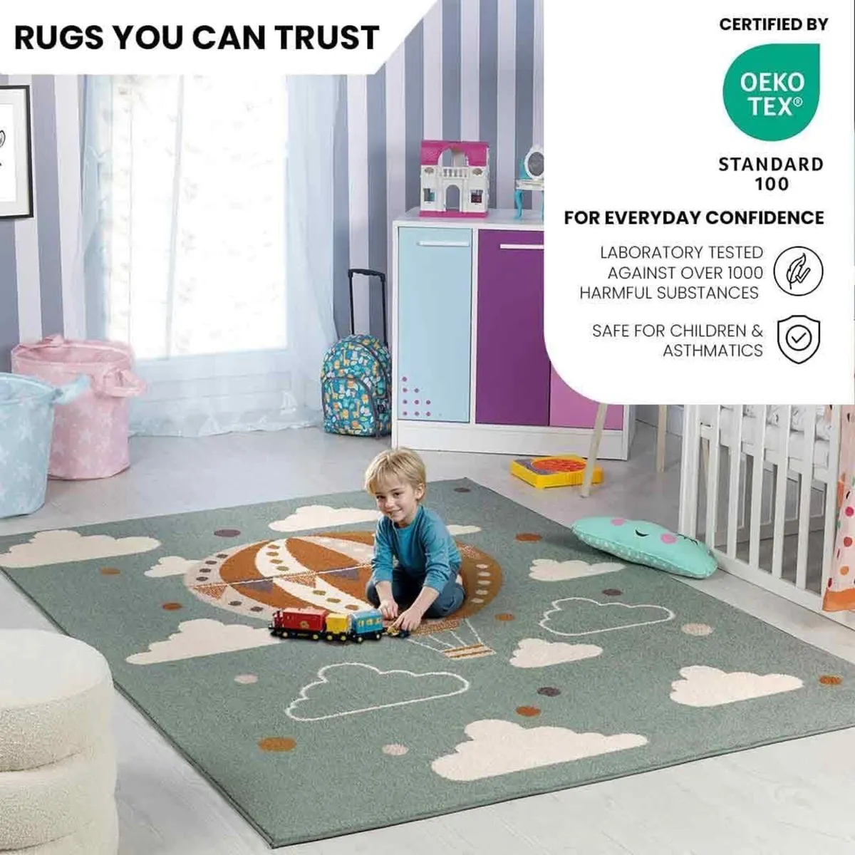 Monty Hot Air Balloon Kids Rug - Childrens Rugs - Image 3