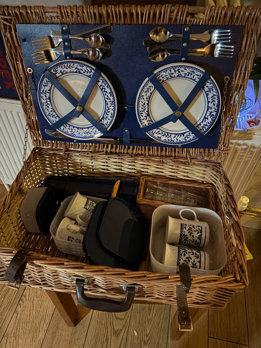 Wicker picnic basket ideal for the car.