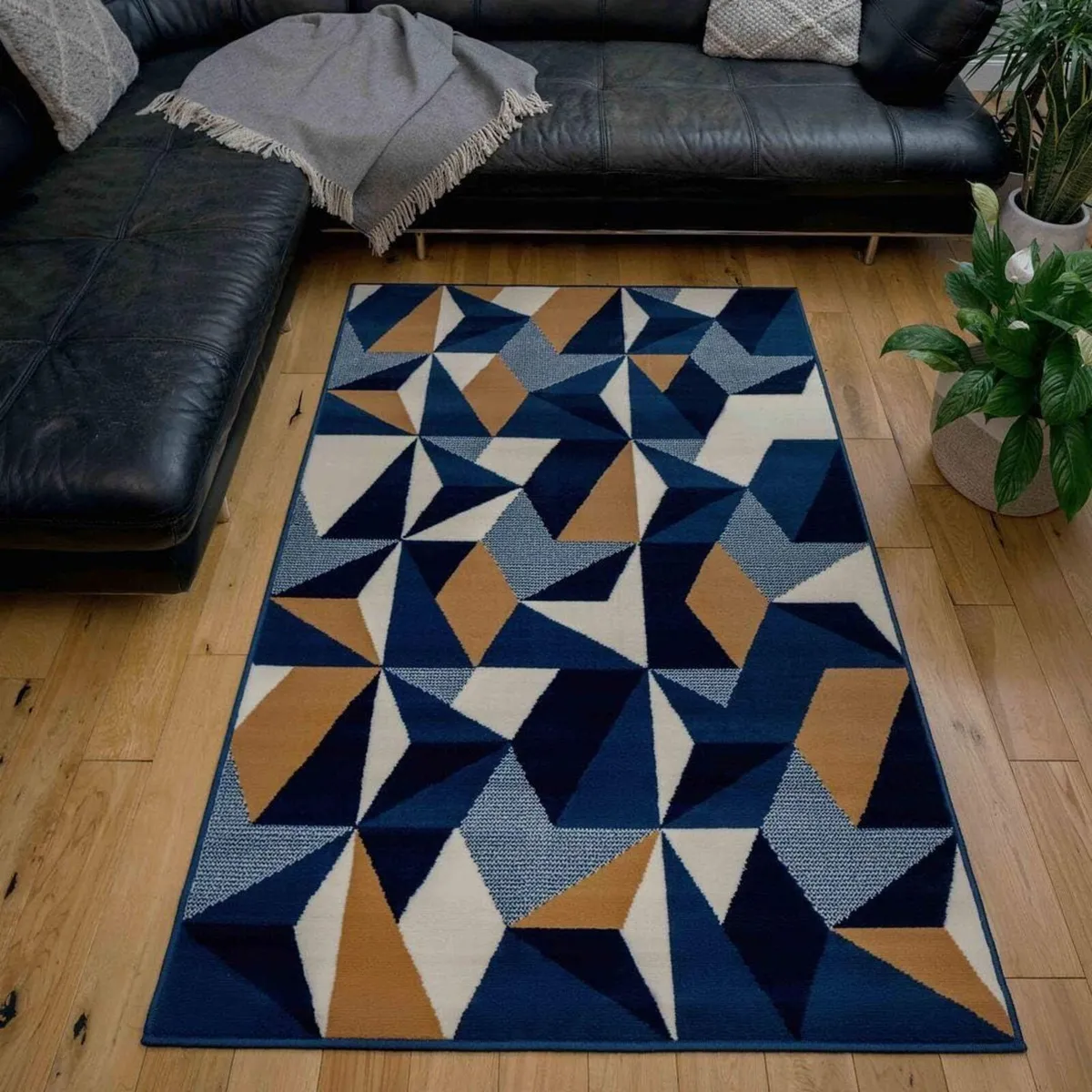 Large Modern Thick Geometric Area Rug Navy Dark - Image 1