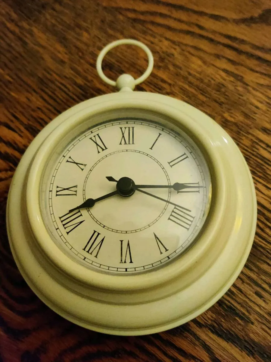 IVORY WHITE SHIP'S IRON, 5"Round HEAVY Wall Clock! - Image 2