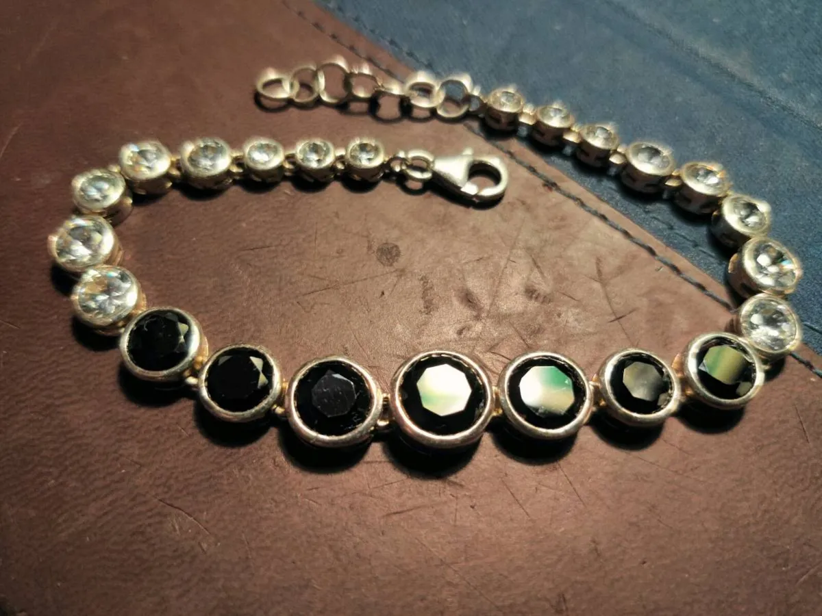 GLITTERY BLACK SAPPHIRES, 925 Silver New Bracelet - Image 1