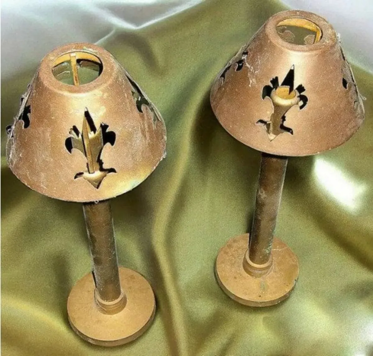 Pair Of Harrods Vintage Brass Candle Lamps - Image 1