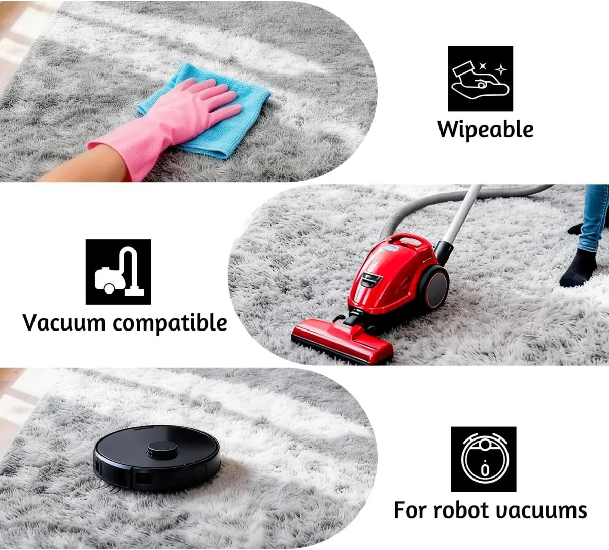 Rugs Living Room 160 x 230 cm Light Grey Washable - Image 3