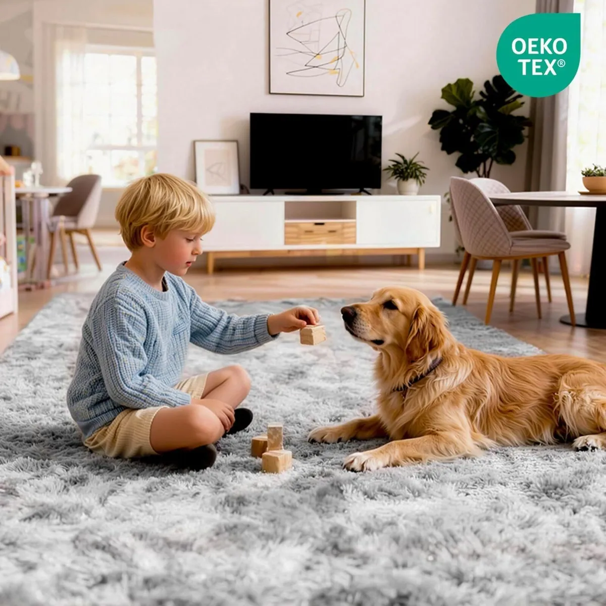 Rugs Living Room 160 x 230 cm Light Grey Washable - Image 2