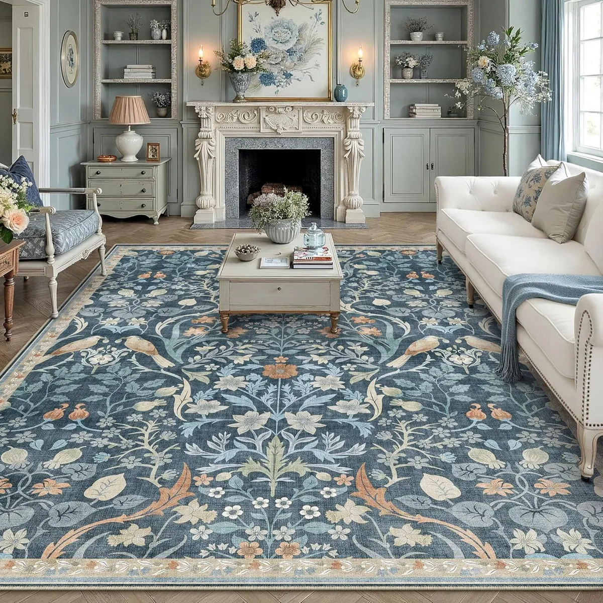 Rugs Living Room 200x300 cm Floral Washable Non - Image 1