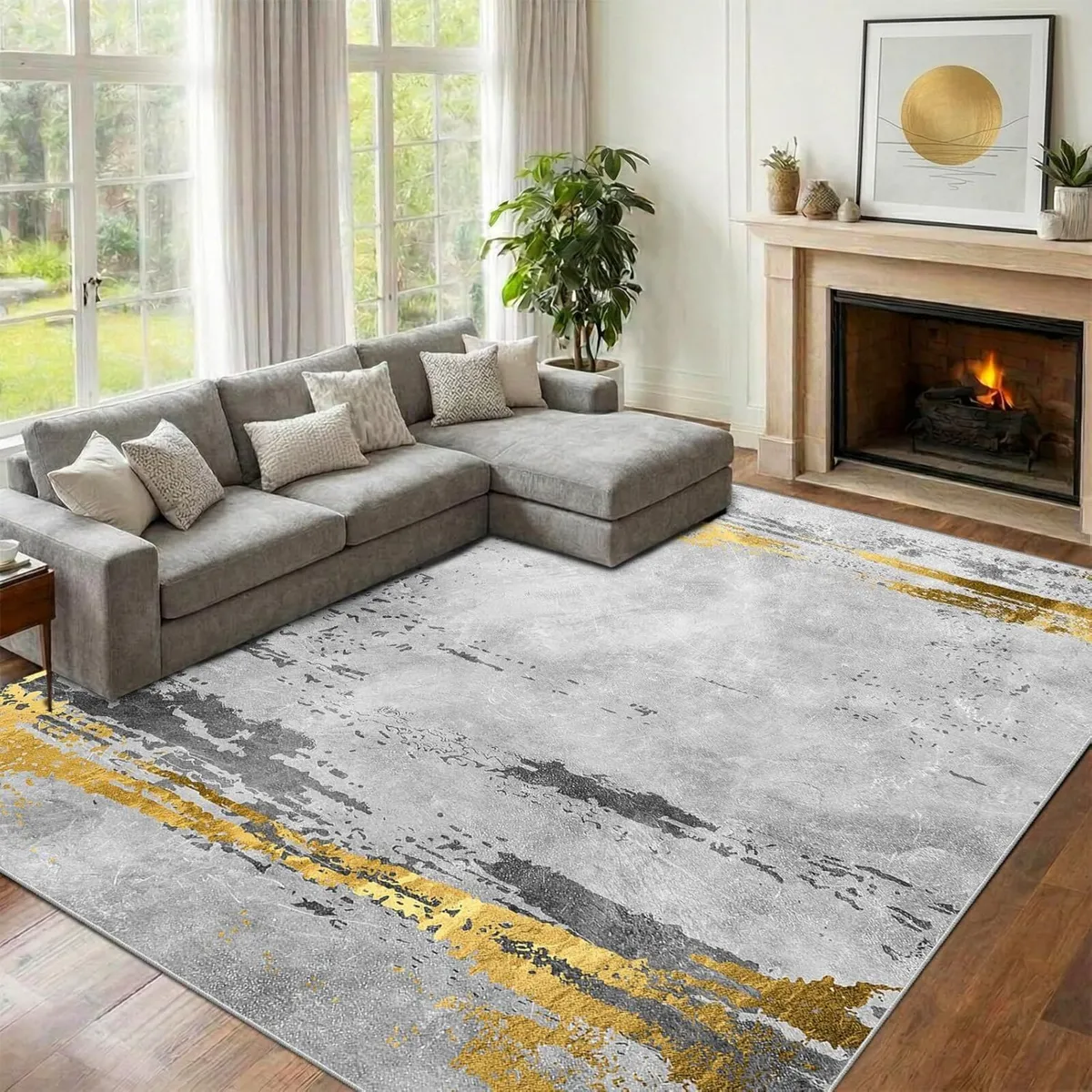 Large Washable Rugs Living Room 200x300cm Grey - Image 1