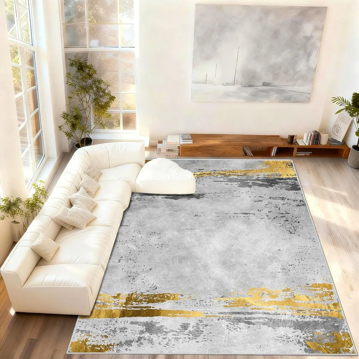 Large Washable Rugs Living Room 200x300cm Grey - Image 2