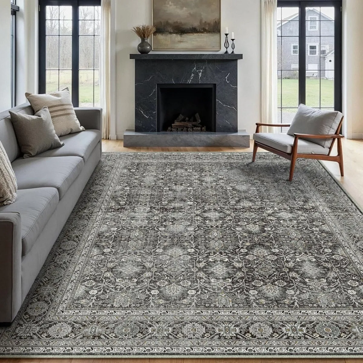 Vintage Rugs Living Room Black Large Area Rug - Image 1