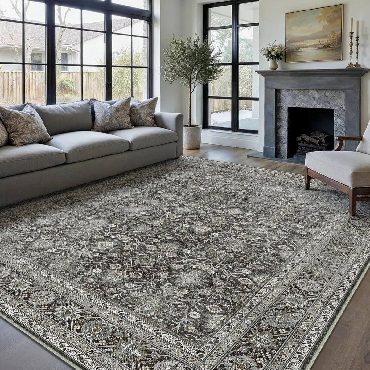 Vintage Rugs Living Room Black Large Area Rug - Image 4